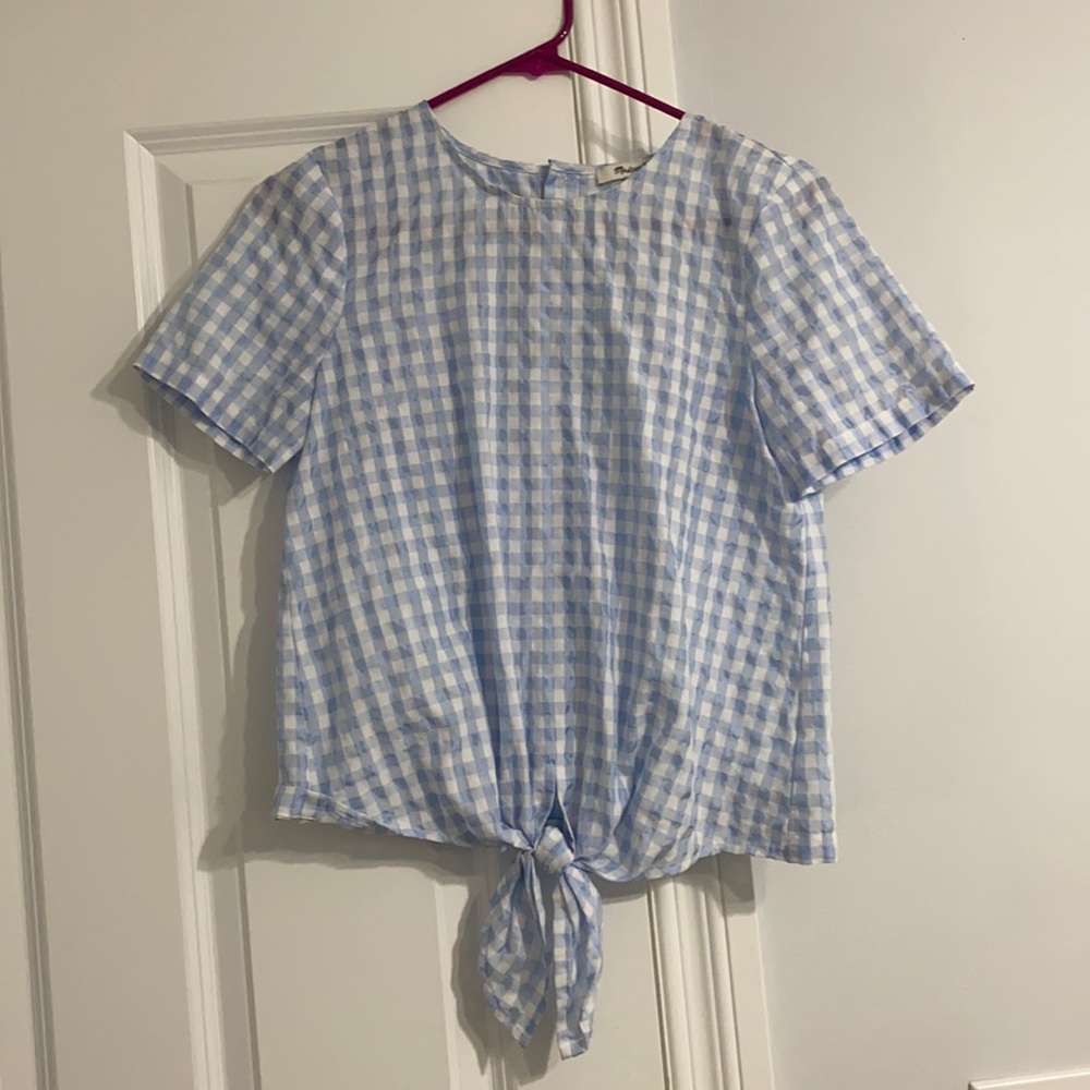 Madewell gingham button back tie tee top
